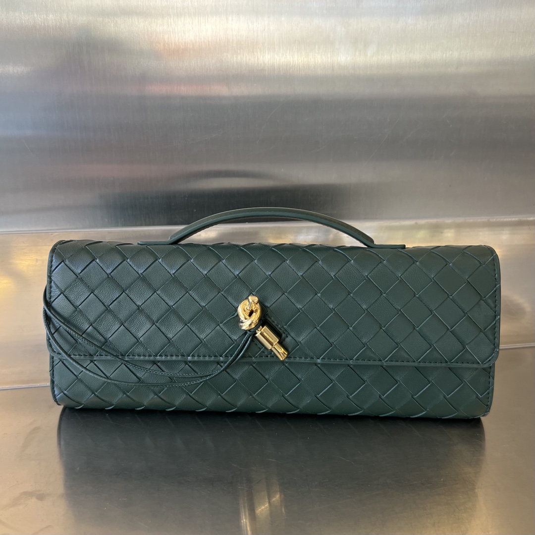 Andiamo Intrecciato Leather Top Handle Clutch Emerald Green